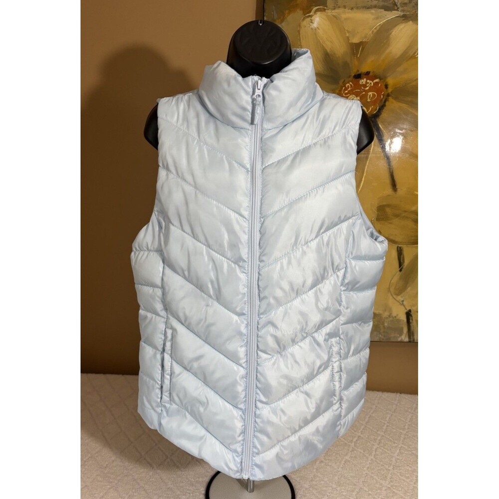 So Authentic American Heritage Light Blue Full Zip Puffer Vest Side Pockets Sz L